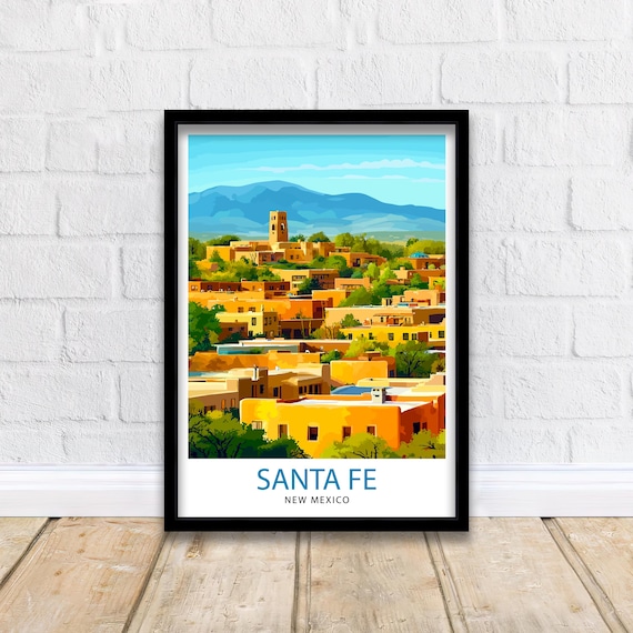 Santa Fe New Mexico Adobe Rooftops Desert Mountain Travel Poster