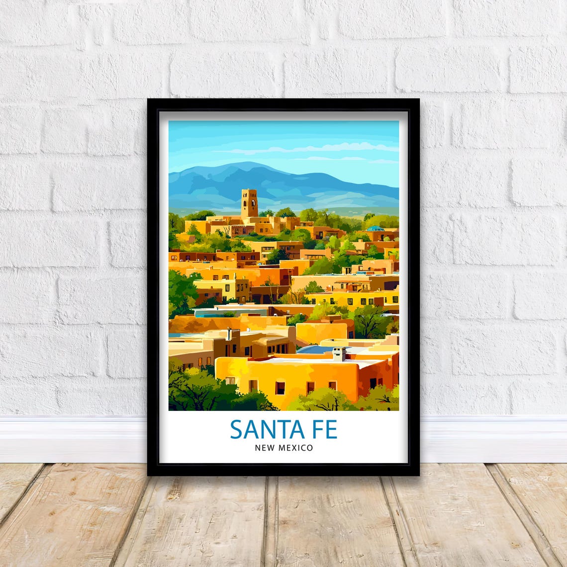 Santa Fe New Mexico Adobe Rooftops Desert Mountain Travel Poster