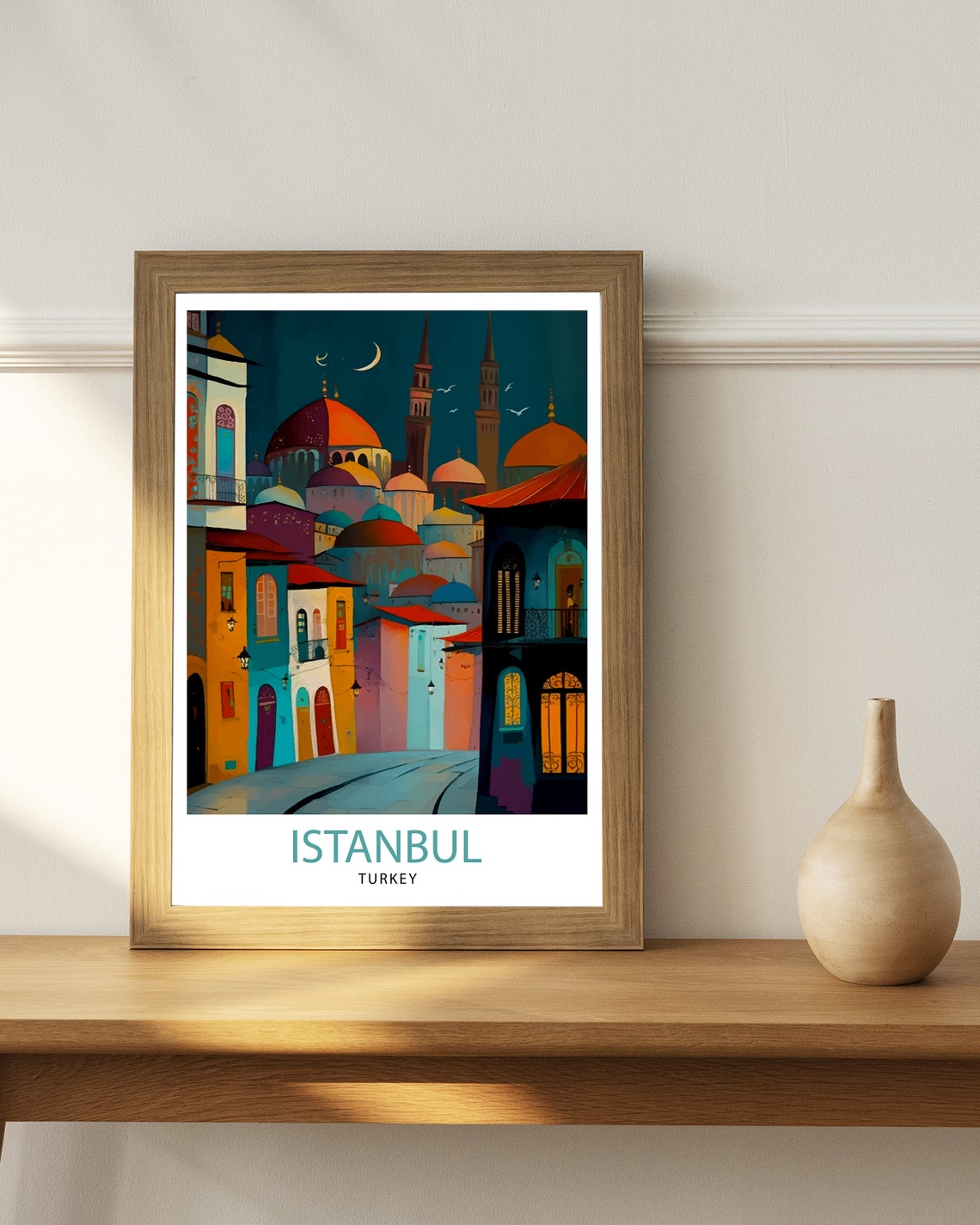 Istanbul Turkey Night City Domes Minarets Moonlight Travel Poster - Image 2