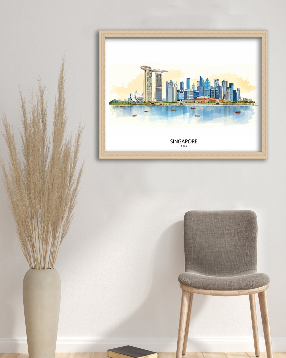 Singapore Asia Skyline Watercolor Marina Bay Sands Style Travel Poster - Image 2