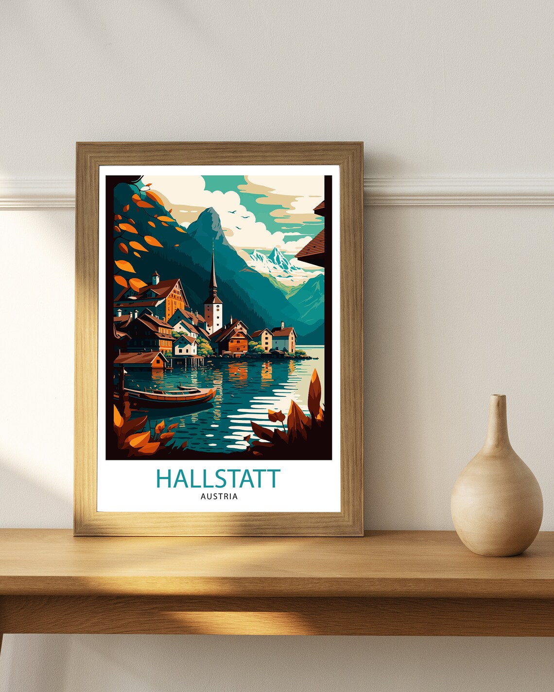 Hallstatt Austria Lakeside Village Autumn Vintage Travel Poster - Image 3
