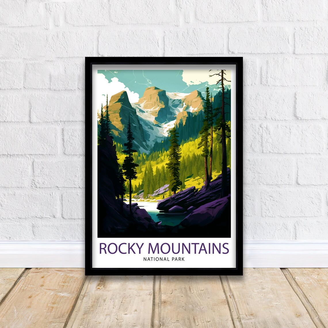 Rocky Mountains National Park Peaks Pines Lake Vintage Travel Poster - Image 2