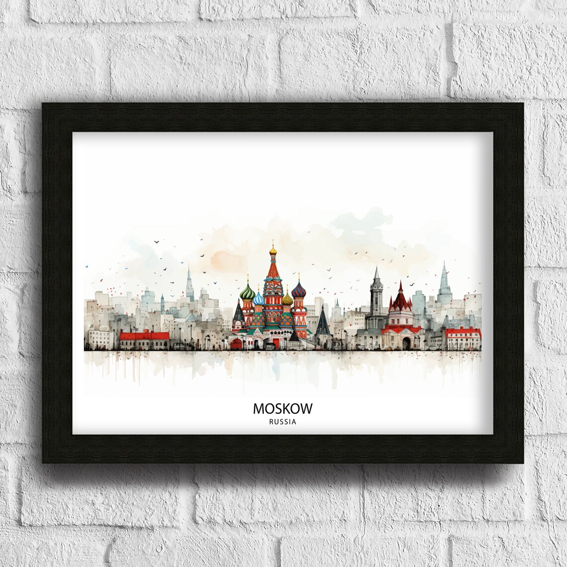 Moscow Russia Watercolor Skyline St Basil Cathedral Travel Poster - Image 3