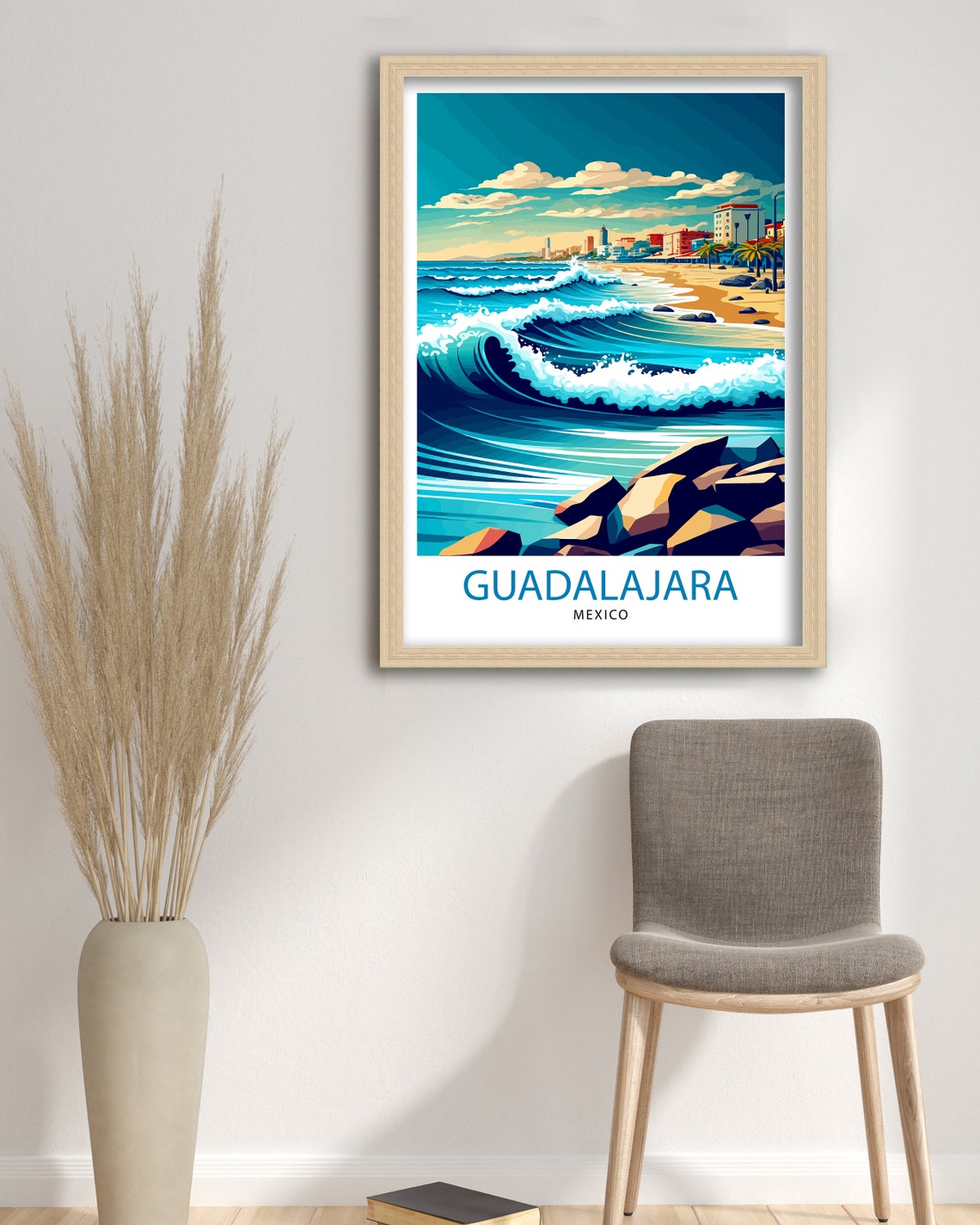 Guadalajara Mexico Vibrant Coastal Surf Beach Waves Travel Poster - Image 3