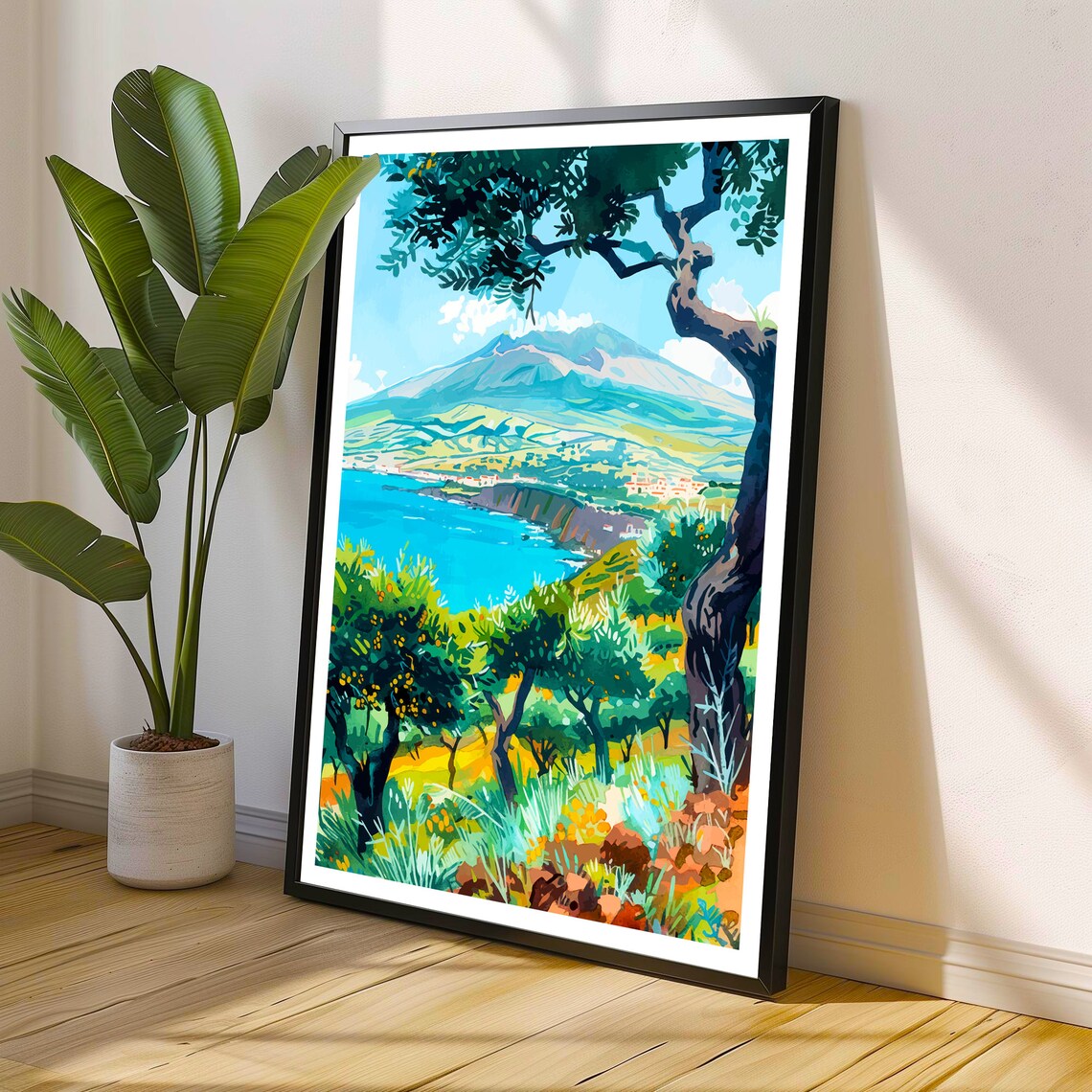 Sicily Italy Travel Poster Mount Etna Coast Volcano Landscape Art - Image 2
