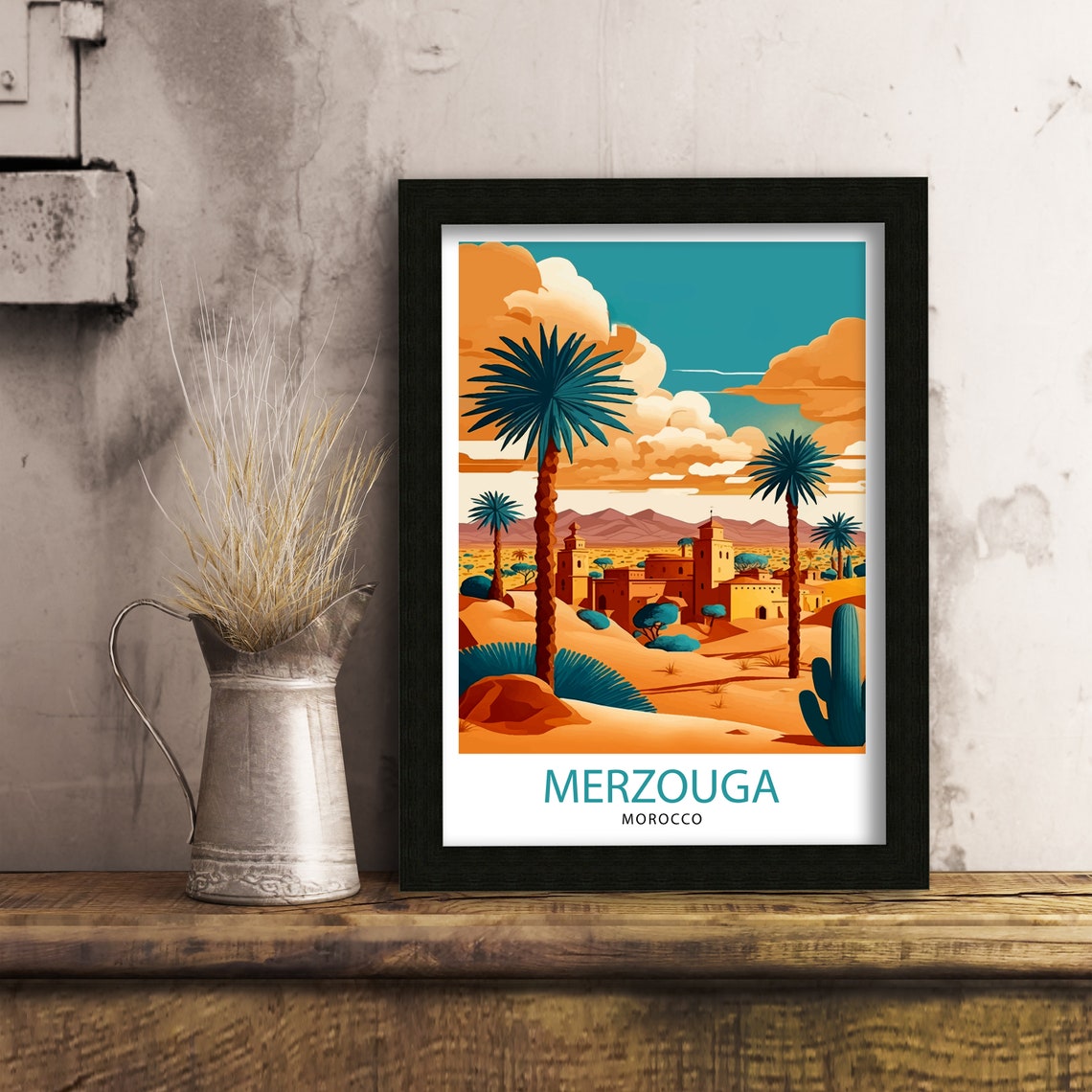 Merzouga Morocco Golden Desert Oasis Palms Village Dunes Poster - Image 2