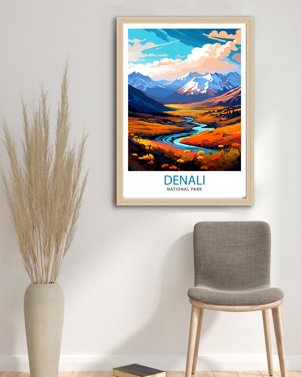 Denali National Park Alaska Autumn Tundra Mountain River Poster - Image 3