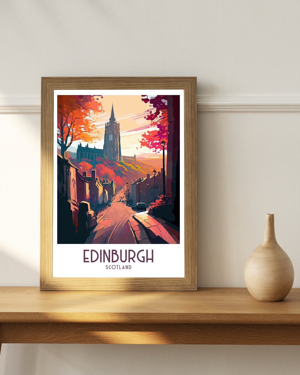 Edinburgh Scotland Autumn Street Historic Spire Sunset Travel Poster - Image 3