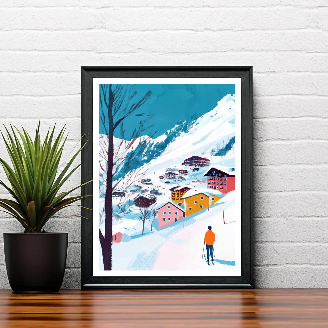 Zermatt Switzerland Snowy Alpine Village Skier Winter Art Poster - Image 2