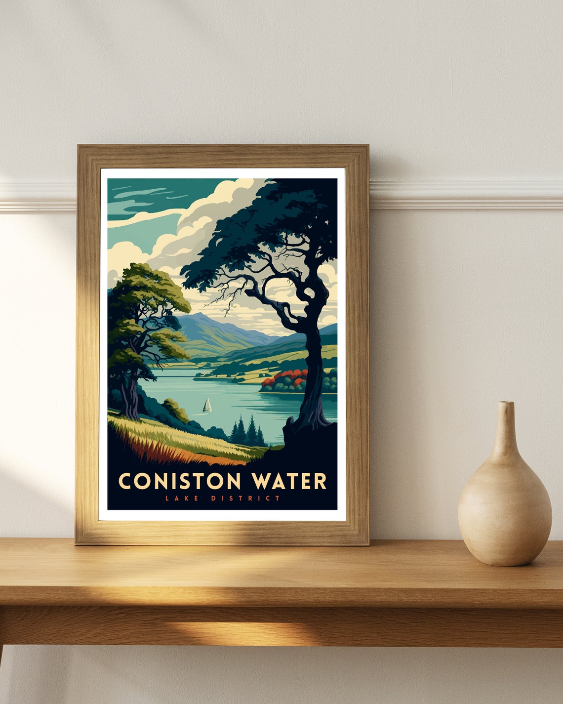 Coniston Water Lake District England Sailboat Trees Lakeside Poster - Image 2