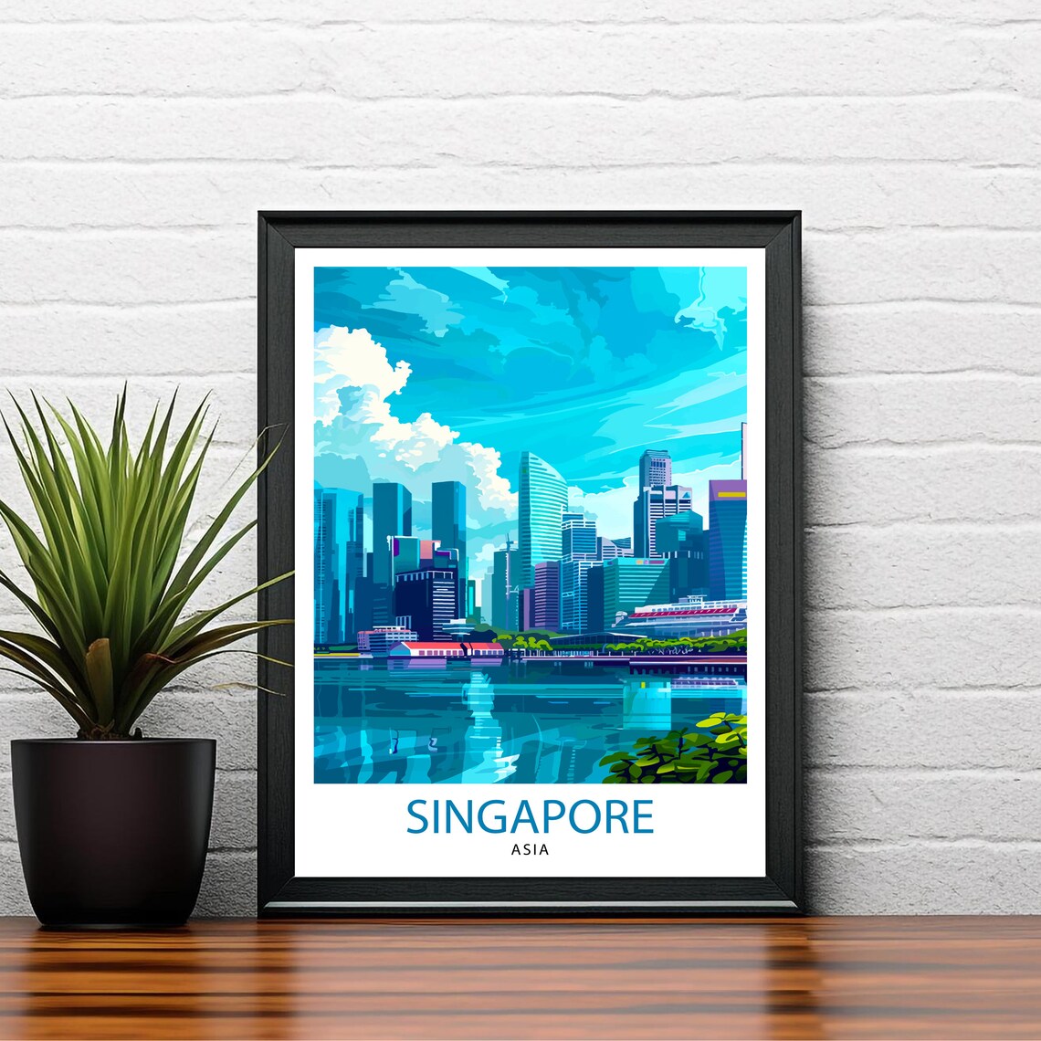 Singapore Asia City Skyline Skyscrapers Waterfront Travel Poster - Image 2