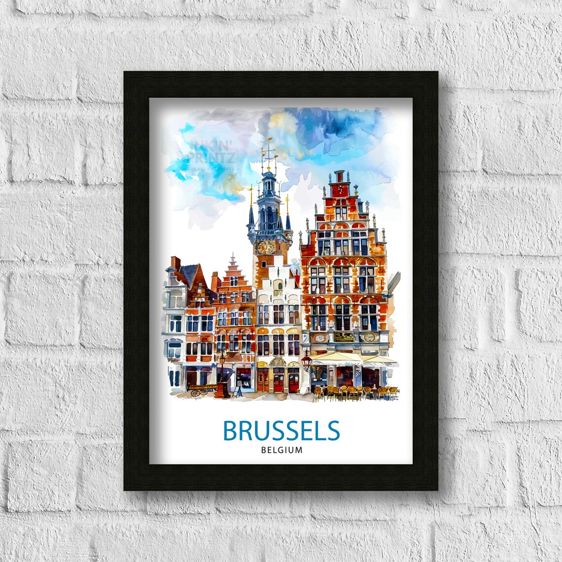 Brussels Belgium Historic Grand Square Watercolor Art Poster - Image 3