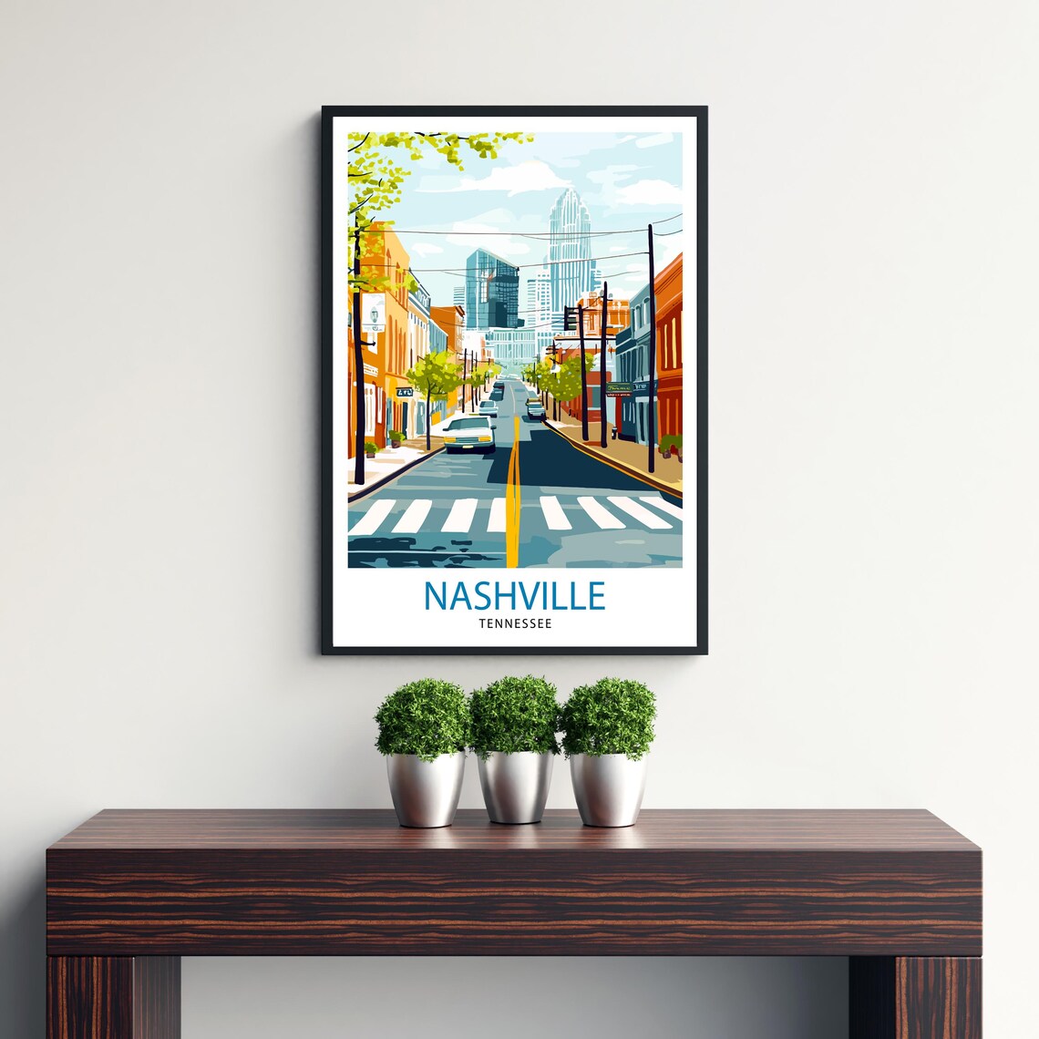 Nashville Music City Tennessee Downtown Street Skyline Poster - Image 3