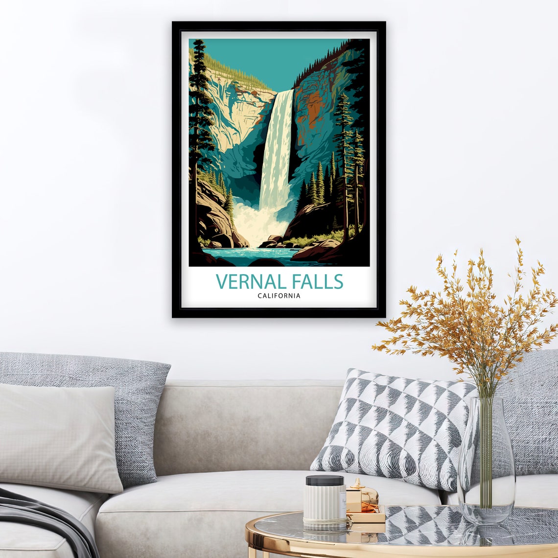Vernal Falls California Yosemite Waterfall Illustration Poster - Image 2