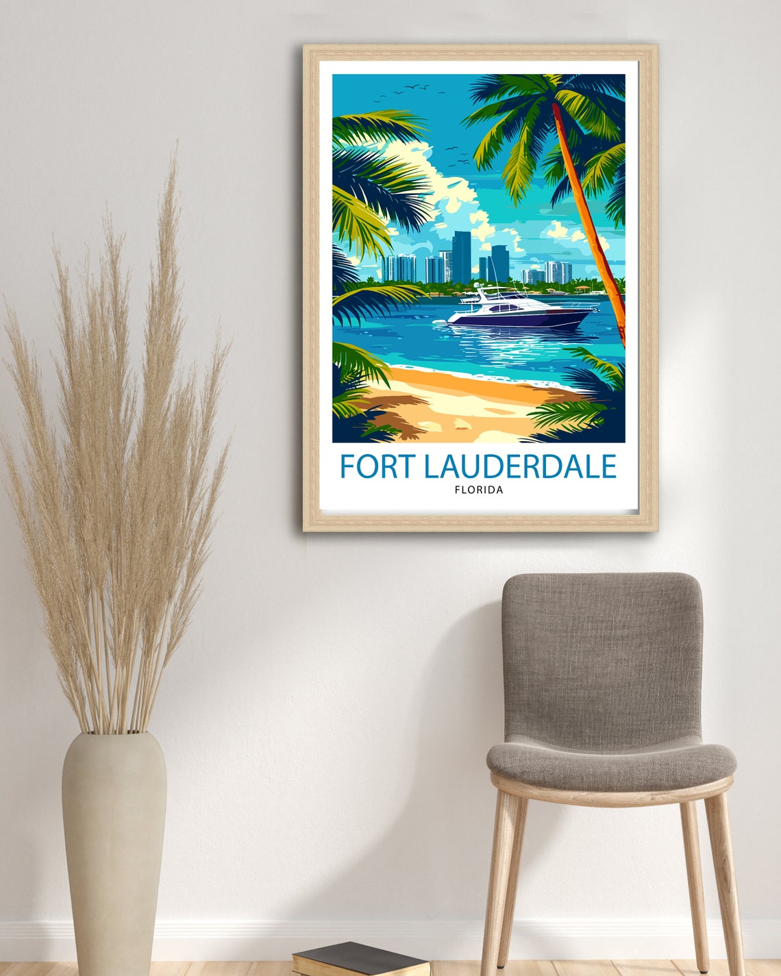 Fort Lauderdale Florida Beach Yacht Skyline Tropical Travel Poster - Image 2