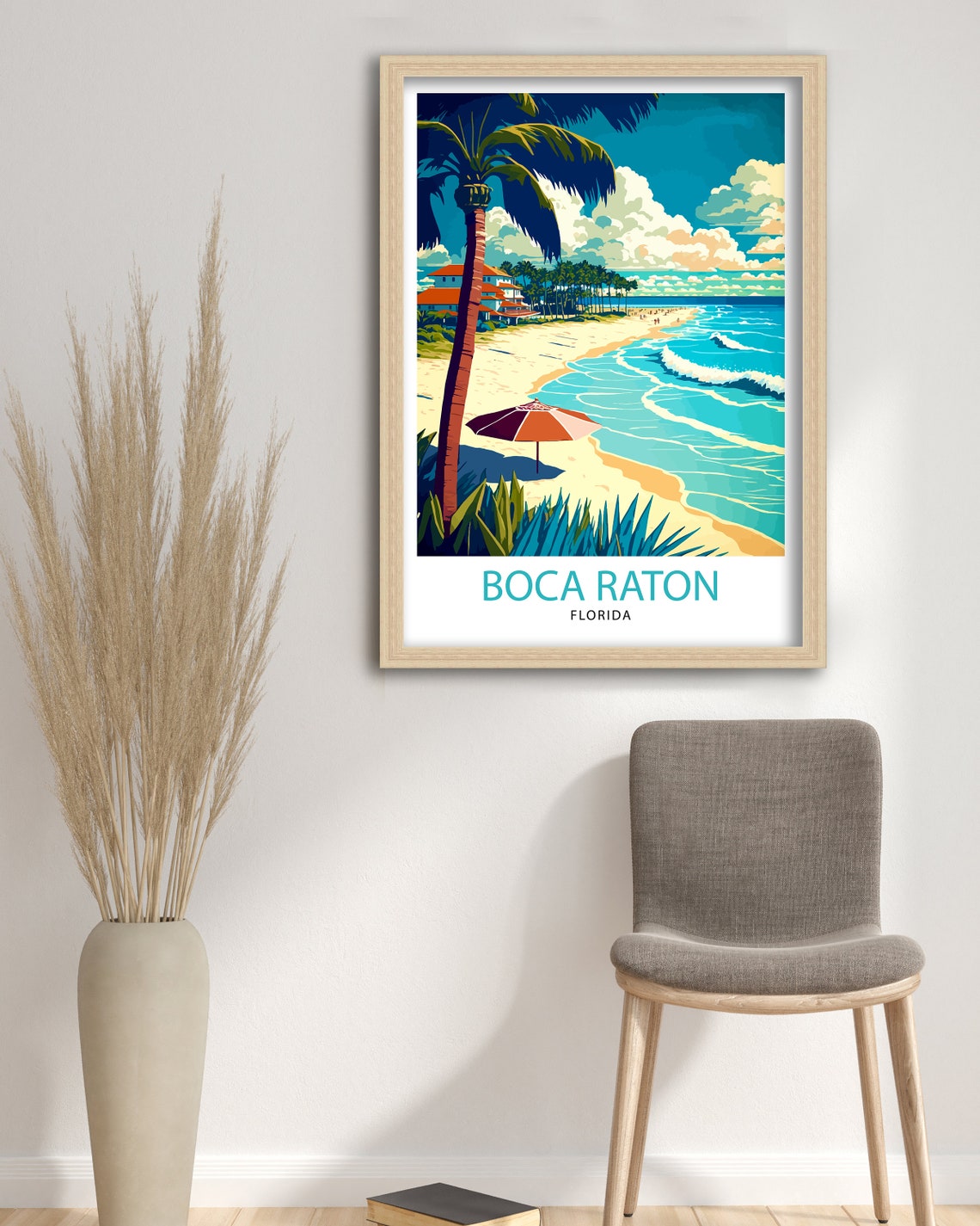 Boca Raton Florida Beach Travel Poster With Palm Trees Surf Art - Image 3