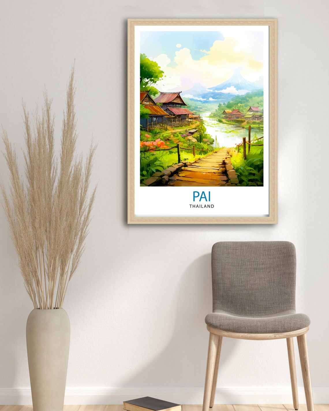 Pai Thailand Riverside Village Bamboo Bridge Lush Scenic Poster - Image 3