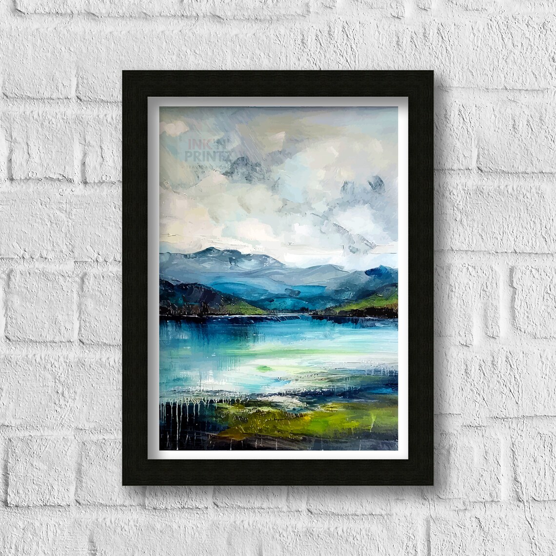 Derwentwater Abstract Watercolor Lake District Blue Lake Scene Print - Image 3
