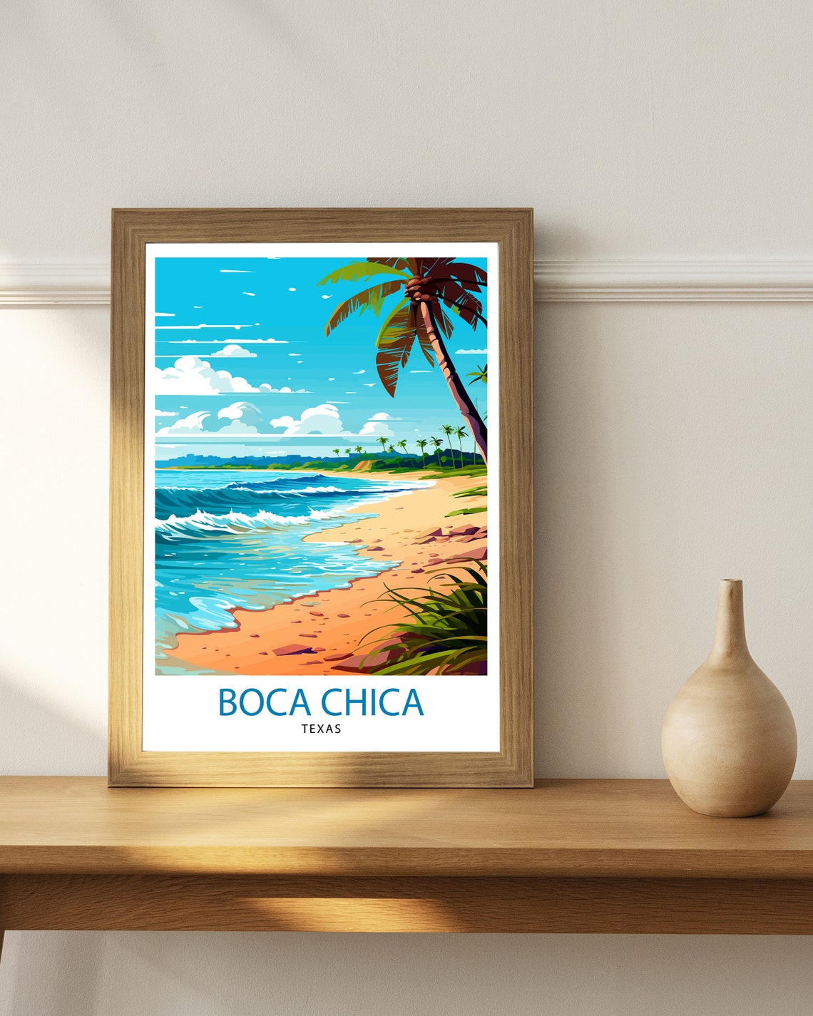 Boca Chica Texas Rolling Surf Waves Leaning Palm Shore Poster - Image 3