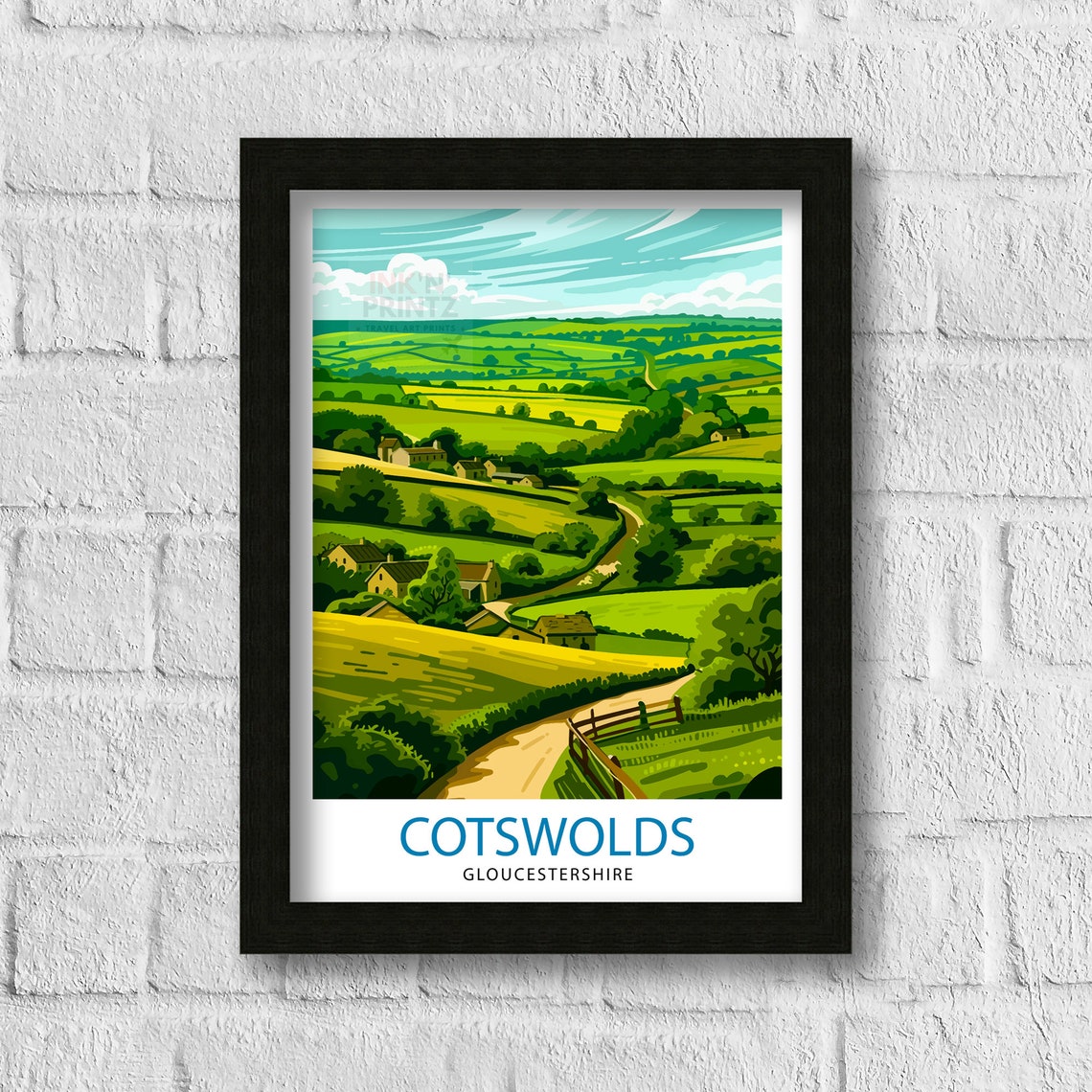 Cotswolds Gloucestershire Rolling Green Hills Village Poster - Image 3