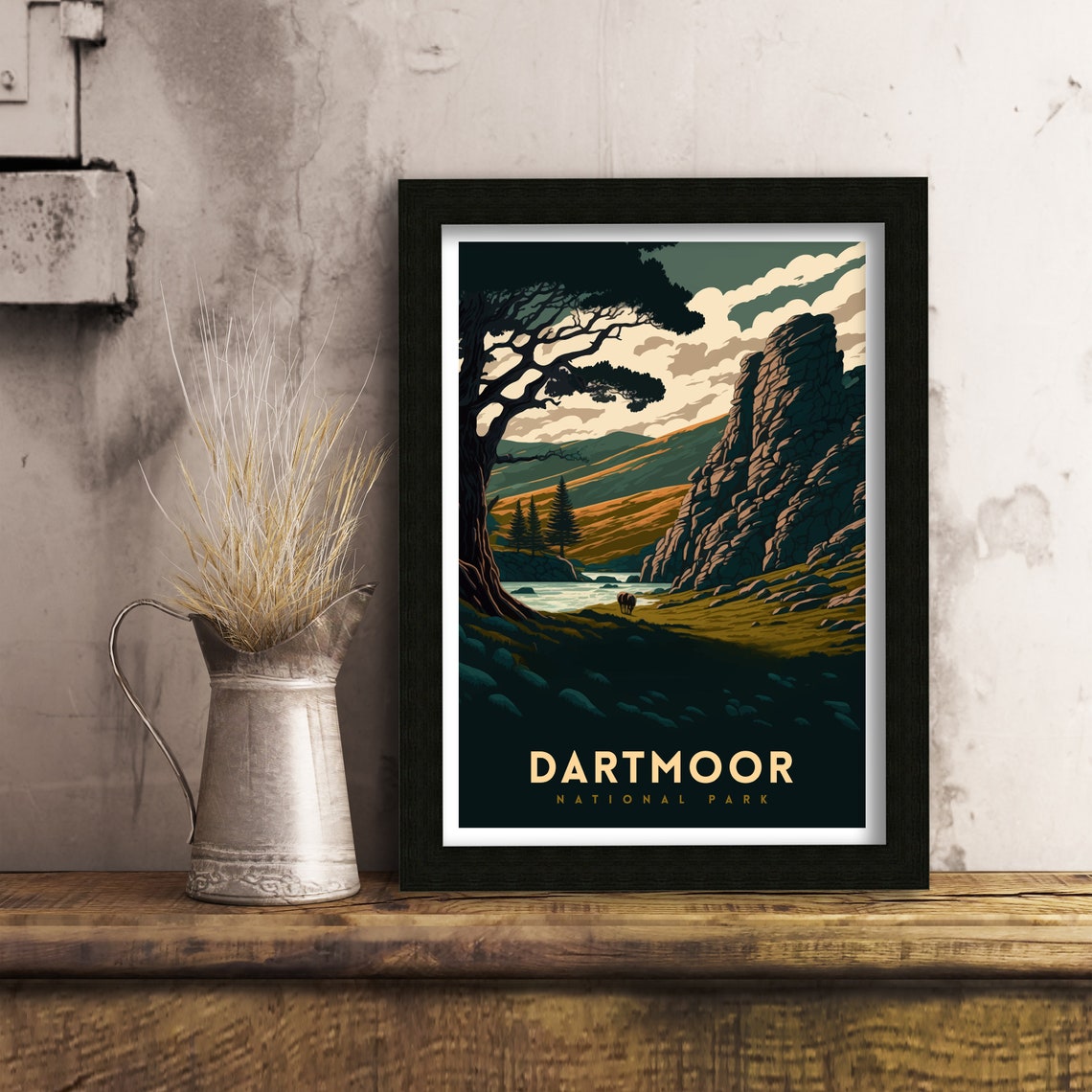 Dartmoor National Park Moody Rocky Tor River Valley Travel Poster - Image 2