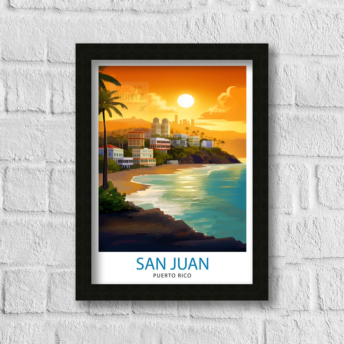 San Juan Puerto Rico Caribbean Sunset Beach Hillside Town Poster - Image 3