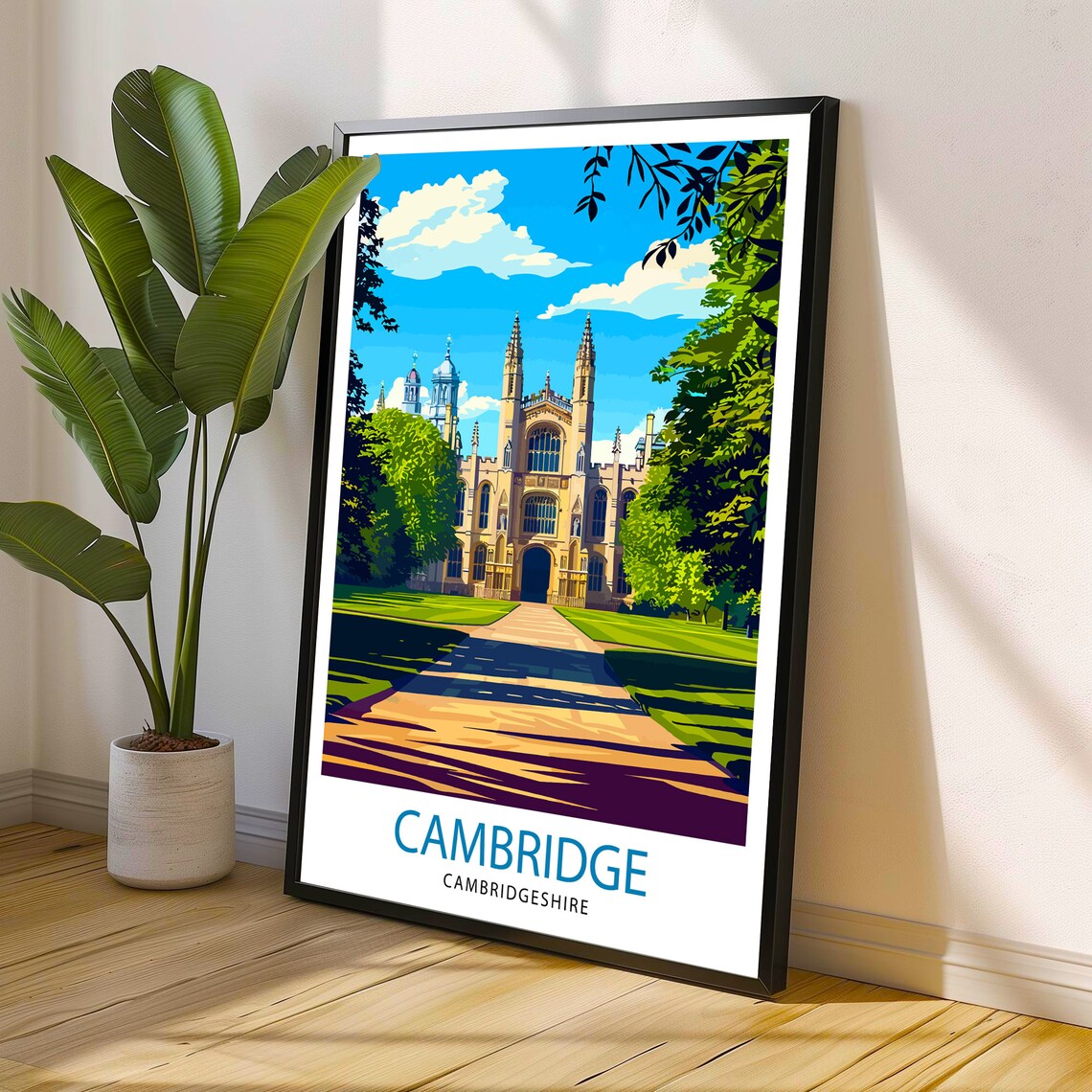 Cambridge England University College Green Historic Travel Poster - Image 2