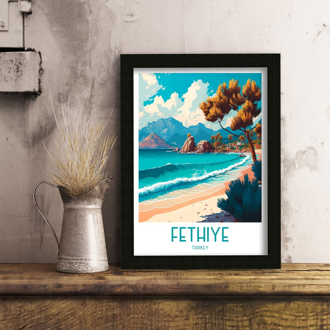 Fethiye Turkey Travel Print Fethiye Wall Decor Fethiye Home Living Decor Fethiye Illustration Travel Poster Gift For Fethiye Turkey - Image 3