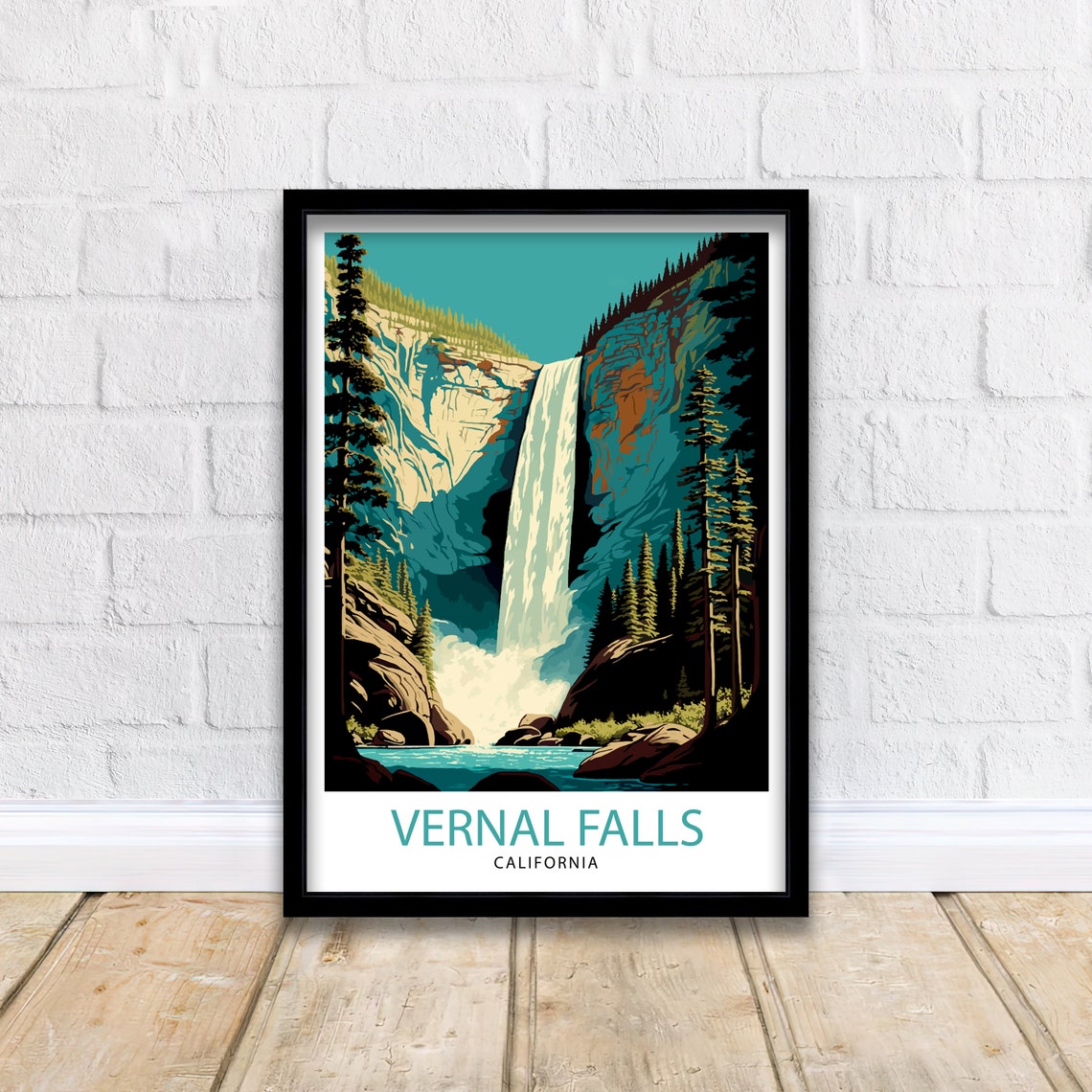 Vernal Falls California Yosemite Waterfall Illustration Poster - Image 3