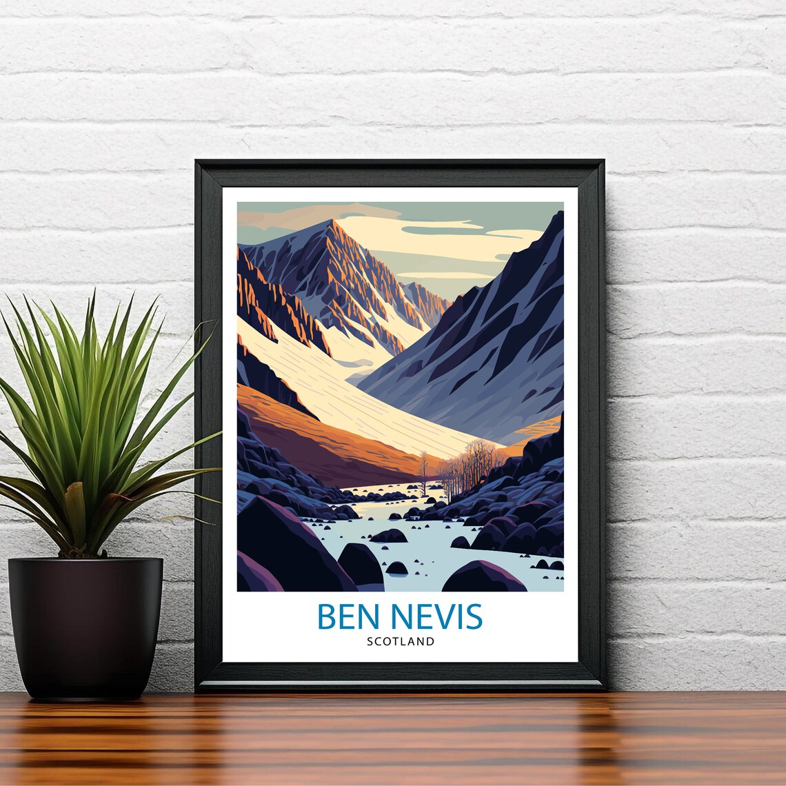 Ben Nevis Scotland Travel Poster Mountain Valley River Retro Art - Image 3