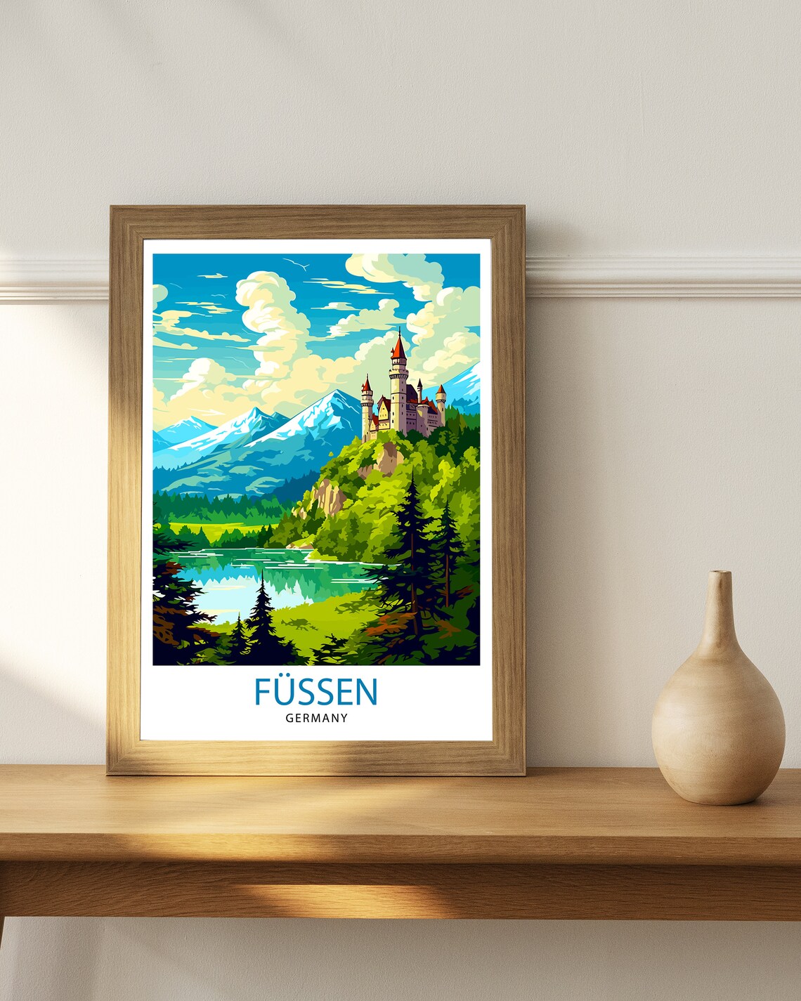 Fussen Germany Neuschwanstein Castle Alpine Lake Peaks Travel Poster - Image 2