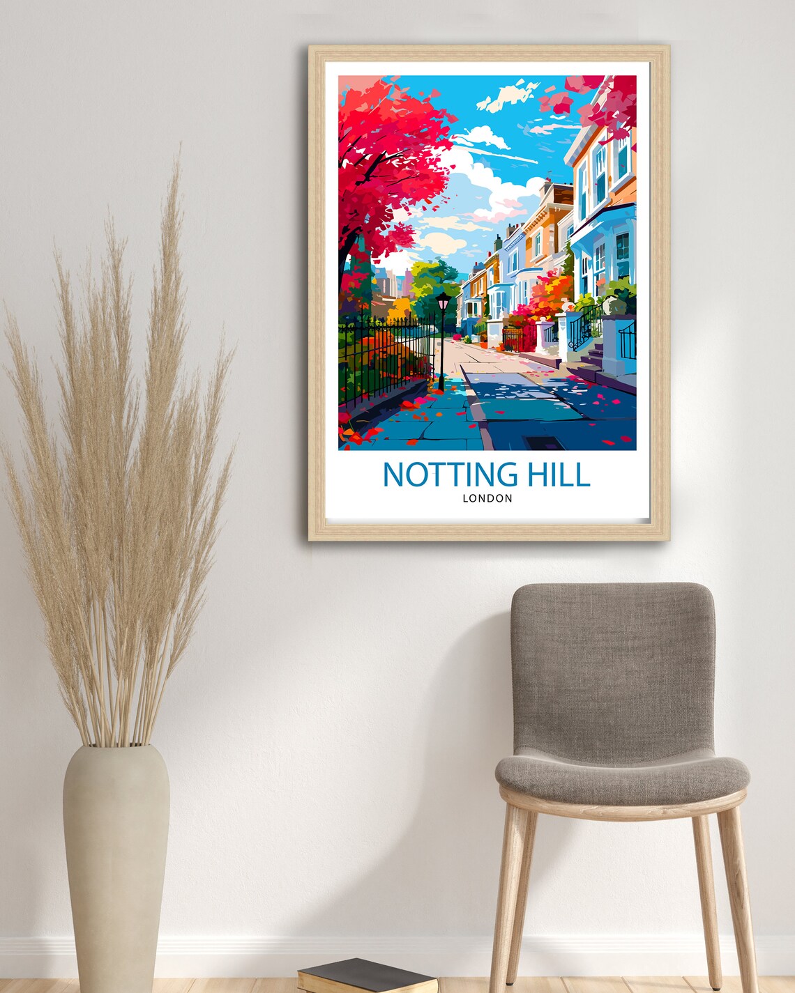 Notting Hill London Autumn Colorful Street Travel Beautiful Poster - Image 3