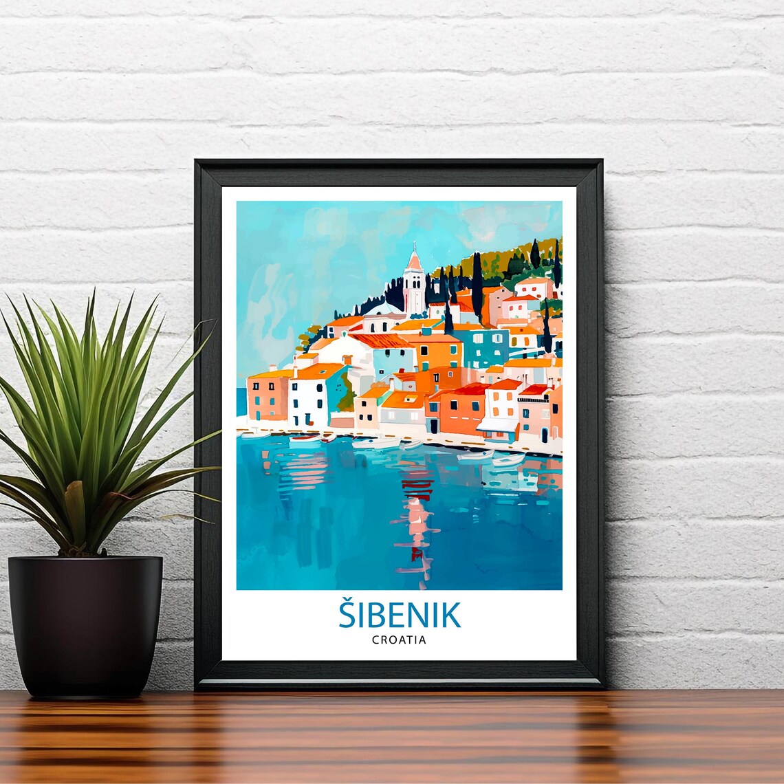 Sibenik Croatia Adriatic Harbor Church And Boats Travel Poster - Image 2
