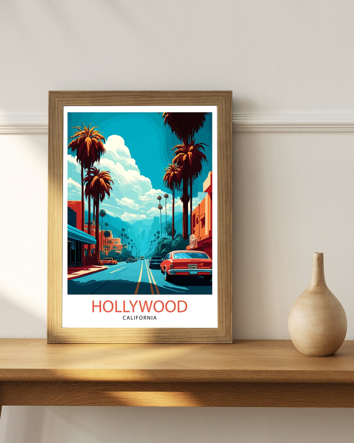 Hollywood California Travel Poster, Illustrated Wall Art - Image 3