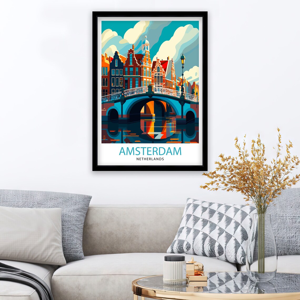 Amsterdam Travel Poster, Cityscape Illustration - Image 2
