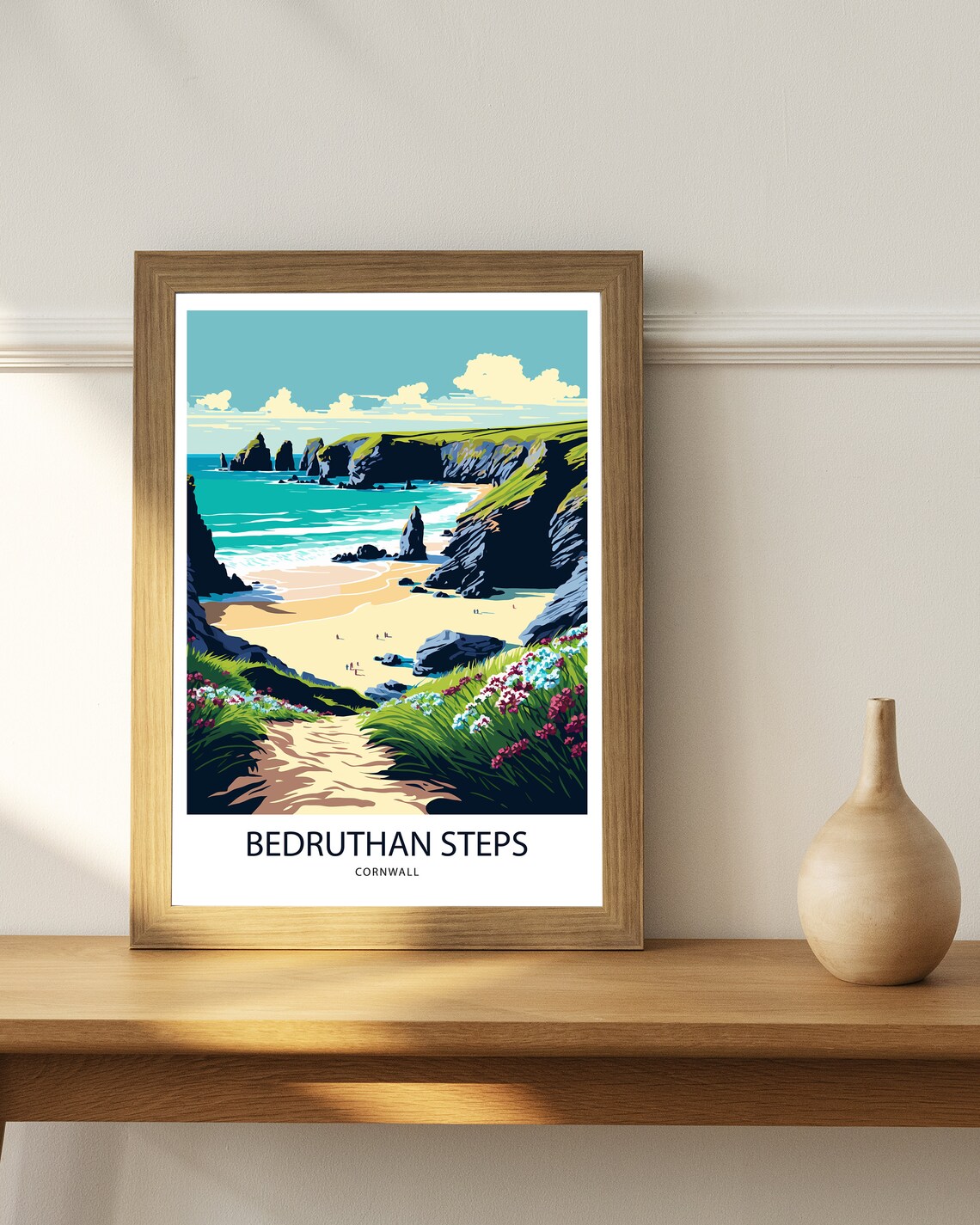 Bedruthan Steps Cornwall Travel Poster Print - Image 3