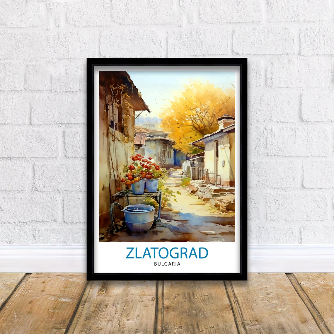 Zlatograd Bulgaria Sunny Watercolor Flower Alley Old Town Poster