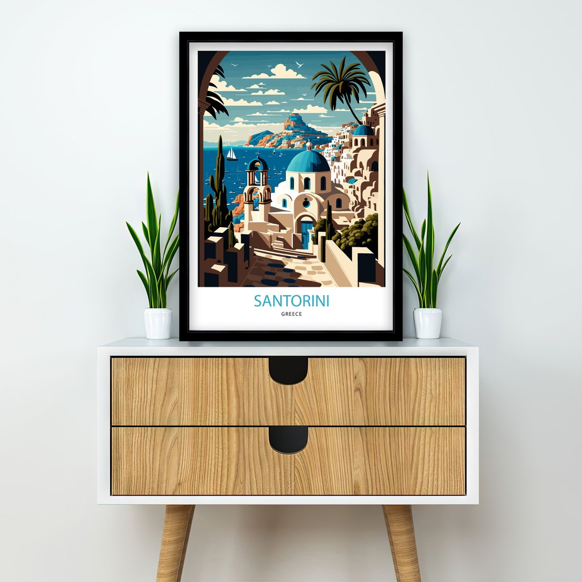 Santorini Greece Blue Domes Archway Caldera Vintage View Poster - Image 2
