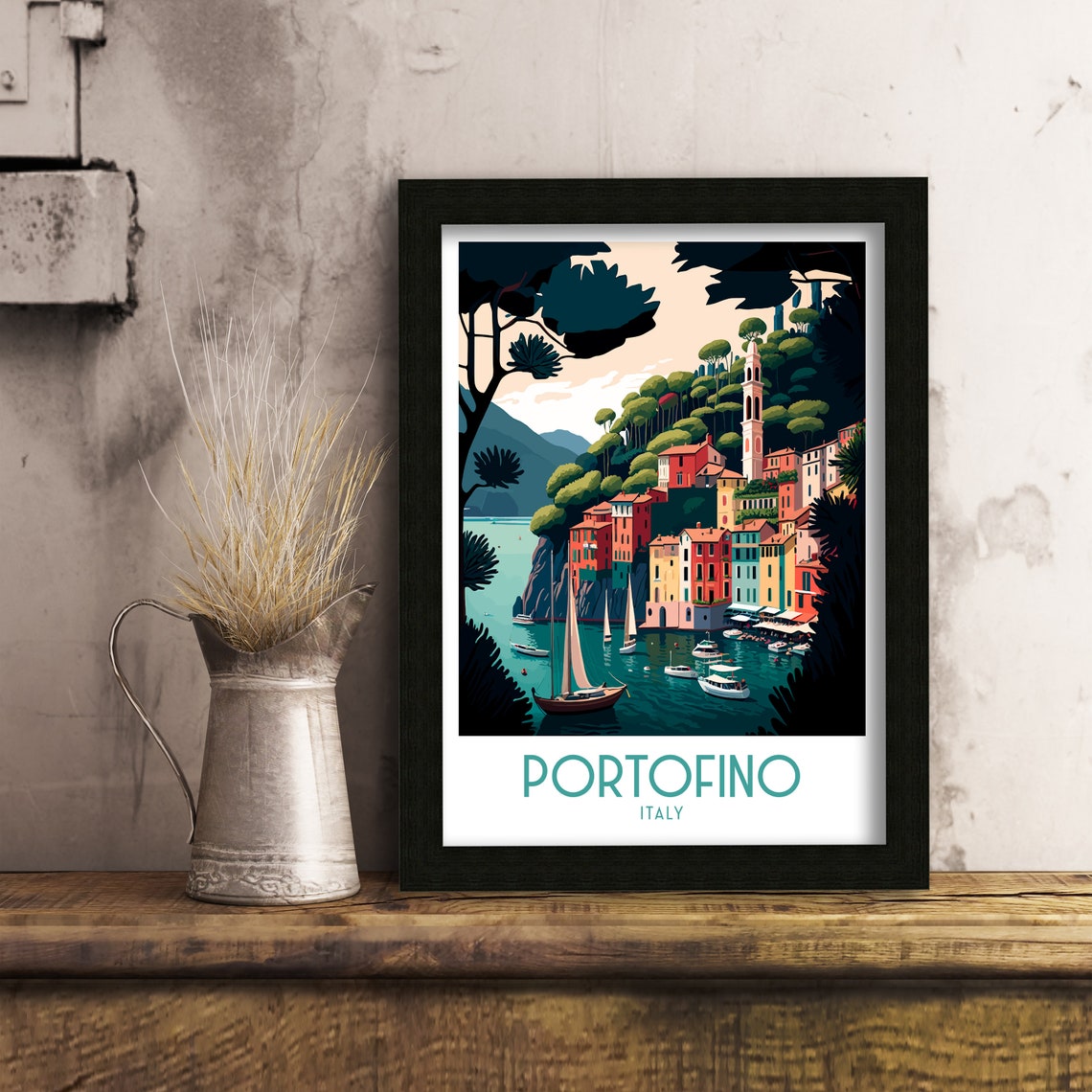 Portofino Travel Print Portofino Wall Decor Portofino Home Living Decor Portofino Italy Illustration Travel Poster Gift For Portofino - Image 2
