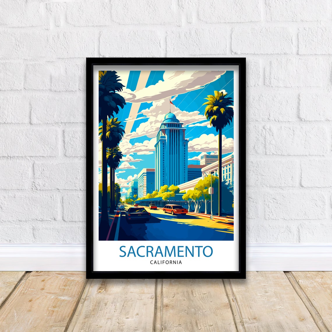 Sacramento California Downtown Skyline Palm Trees Travel Poster - Image 2