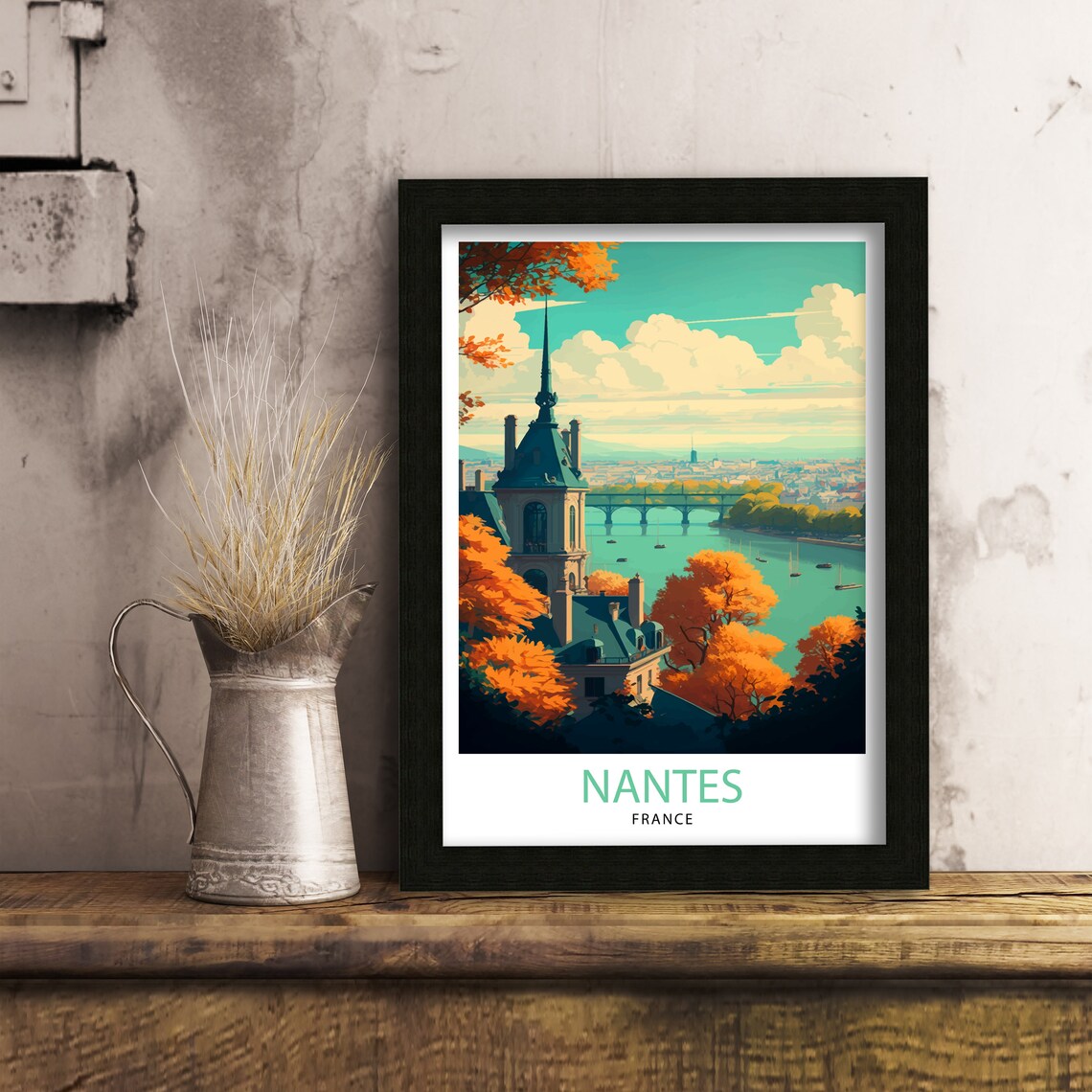 Nantes France Loire River Bridge And Autumn Trees Travel Poster - Image 2