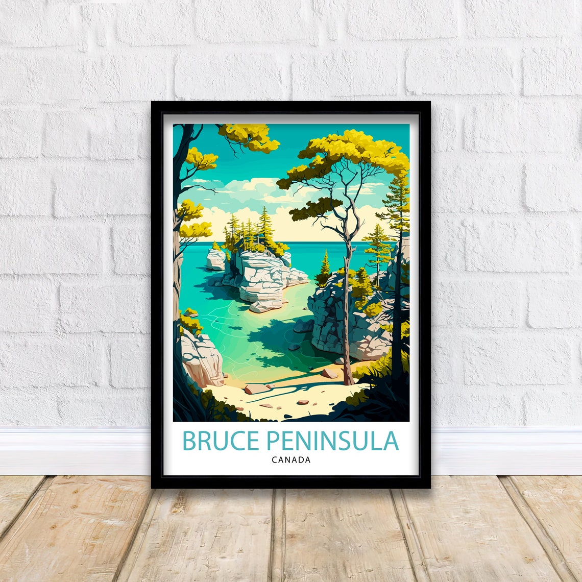 Bruce Peninsula Canada Turquoise Cove Cliffs Pine Forest Poster - Image 2