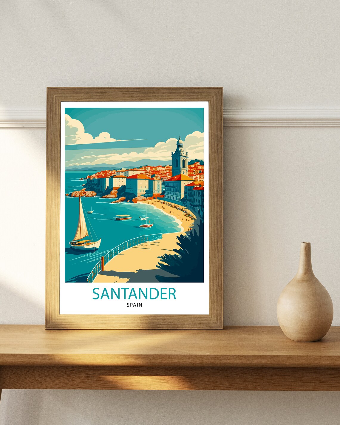 Santander Spain Bay Beach Sailboats Seaside Resort Travel Poster - Image 3