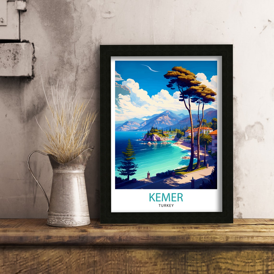 Kemer Turkey Turquoise Coast Pine Trees Mountain Bay Vintage Poster - Image 3