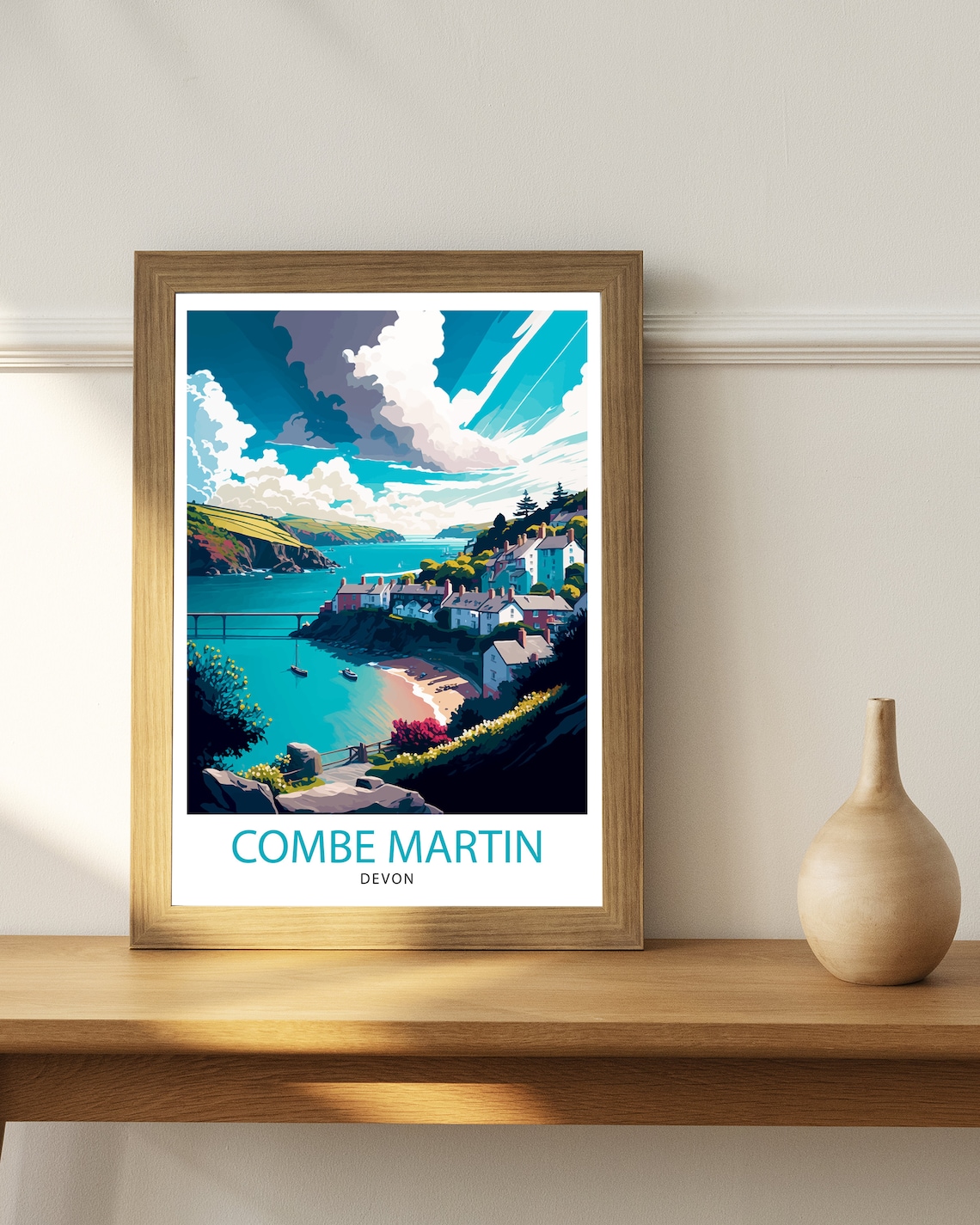 Combe Martin Devon Travel Poster, Coastal Place Print - Image 2