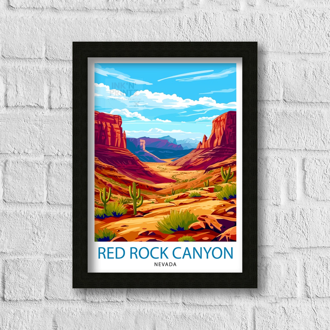 Red Rock Canyon Nevada Red Sandstone Cactus Cliffs Desert Poster - Image 3