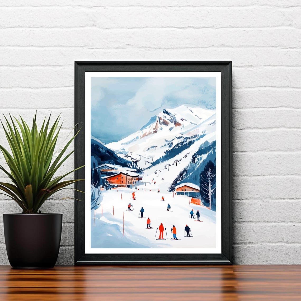 Val Disere France Ski Slopes Skiers Mountain Chalets Art Poster - Image 2