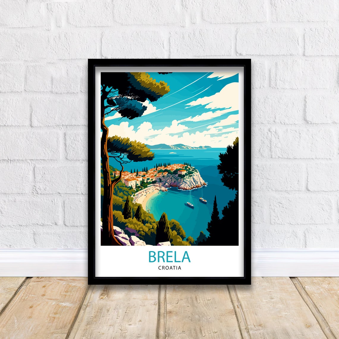 Brela Croatia Turquoise Bay Rocky Peninsula Beach Travel Poster - Image 2