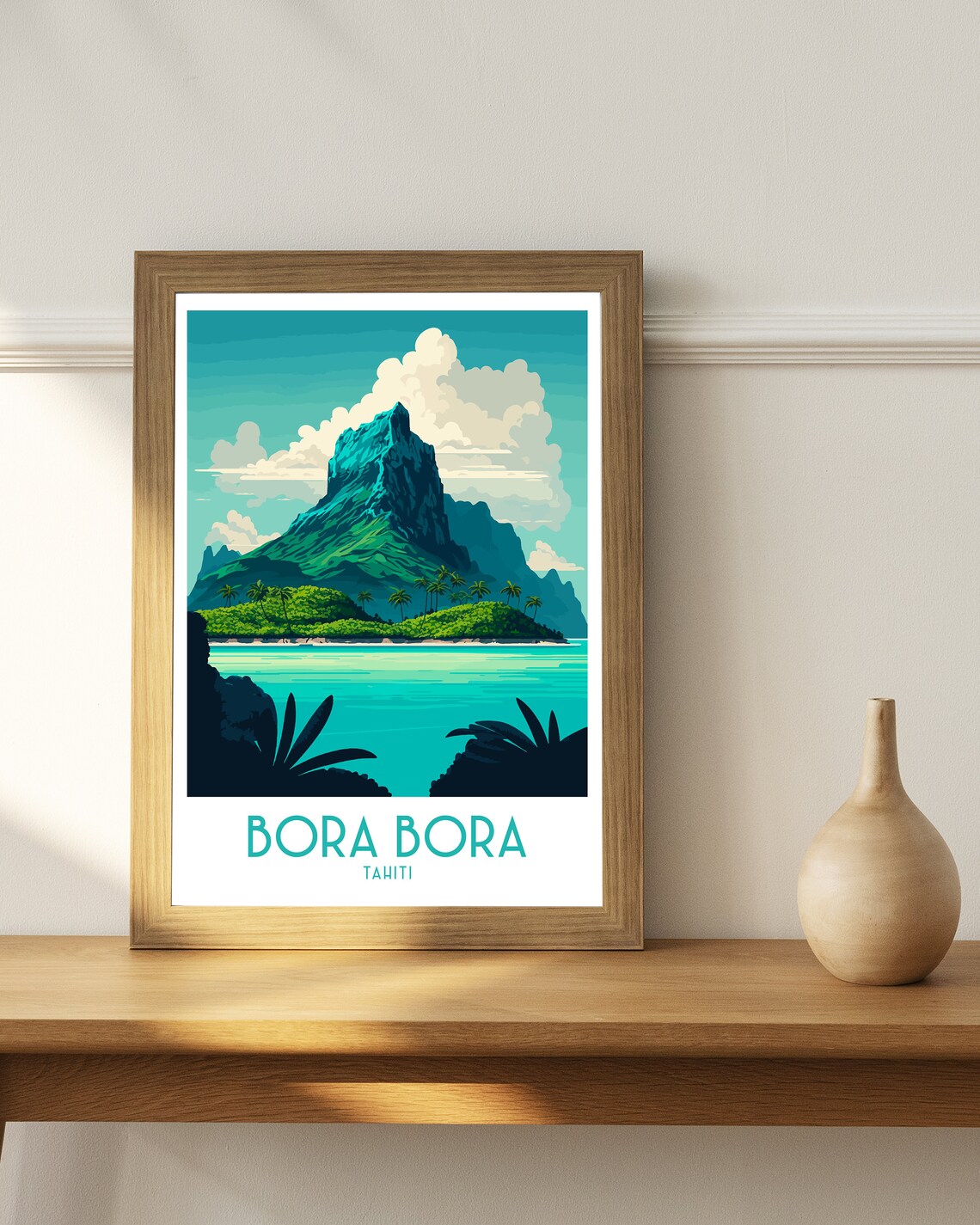 Bora Bora Tahiti Tropical Volcanic Peak Lagoon Retro Travel Poster - Image 3