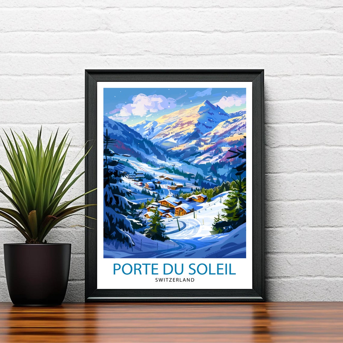 Porte du Soleil Switzerland Alpine Ski Village Snow Scene Poster - Image 2